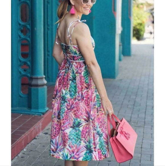 J. Crew NWOT Painted Pineapple Print Speghetti Strap Midi Dress Size 4 Women's - Picture 7 of 13